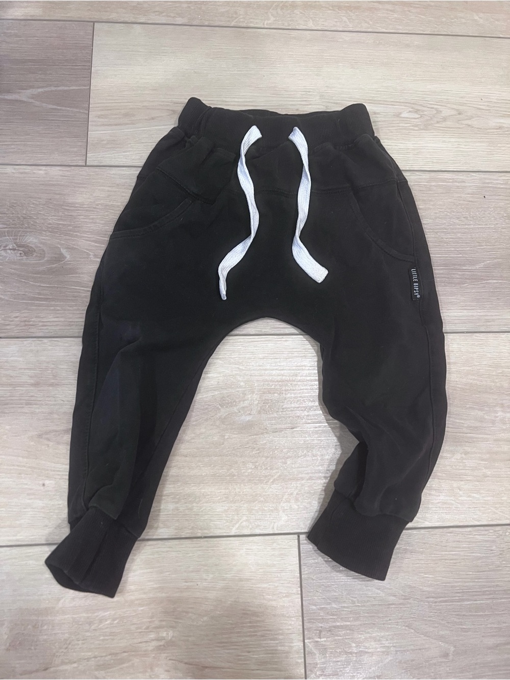 Little Bipsy Black Joggers with White Drawstring - 2/3T